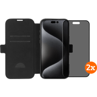 BlueBuilt Apple iPhone 16 Pro Max Book Case Leer Zwart + Privacy Screenprotector Duo Pack