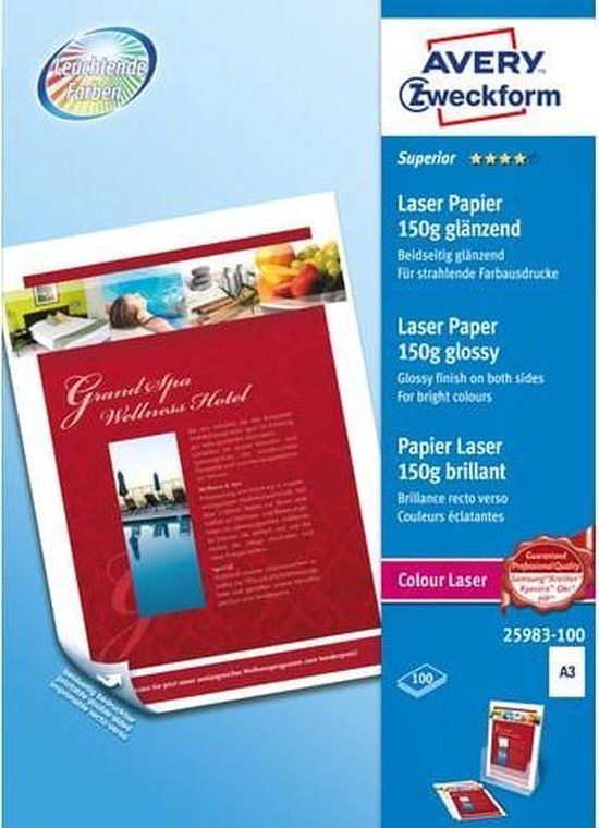Avery Zweckform Premium Colour Laser Paper 25983 - Glänzend - weiß - A3 (297 x 420 mm) - 150 g/m² - 100 Blatt Fotopapier (25983-100)