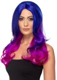 Smiffys Fashion Ombre Wavy Long Pruik - Blauw/Roze