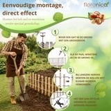 Floranica hazelaar kastanje schutting 10m lang x 50cm hoog 4-6cm afstand tussen spijlen, lage schutting voor kippen, houten tuinhek