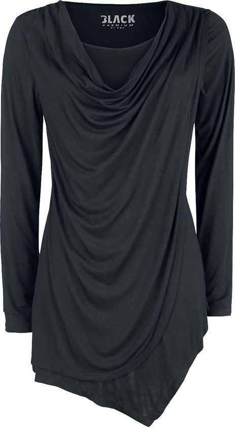 Black Premium by EMP Zwart longsleeve shirt met watervalhals - Dames - M