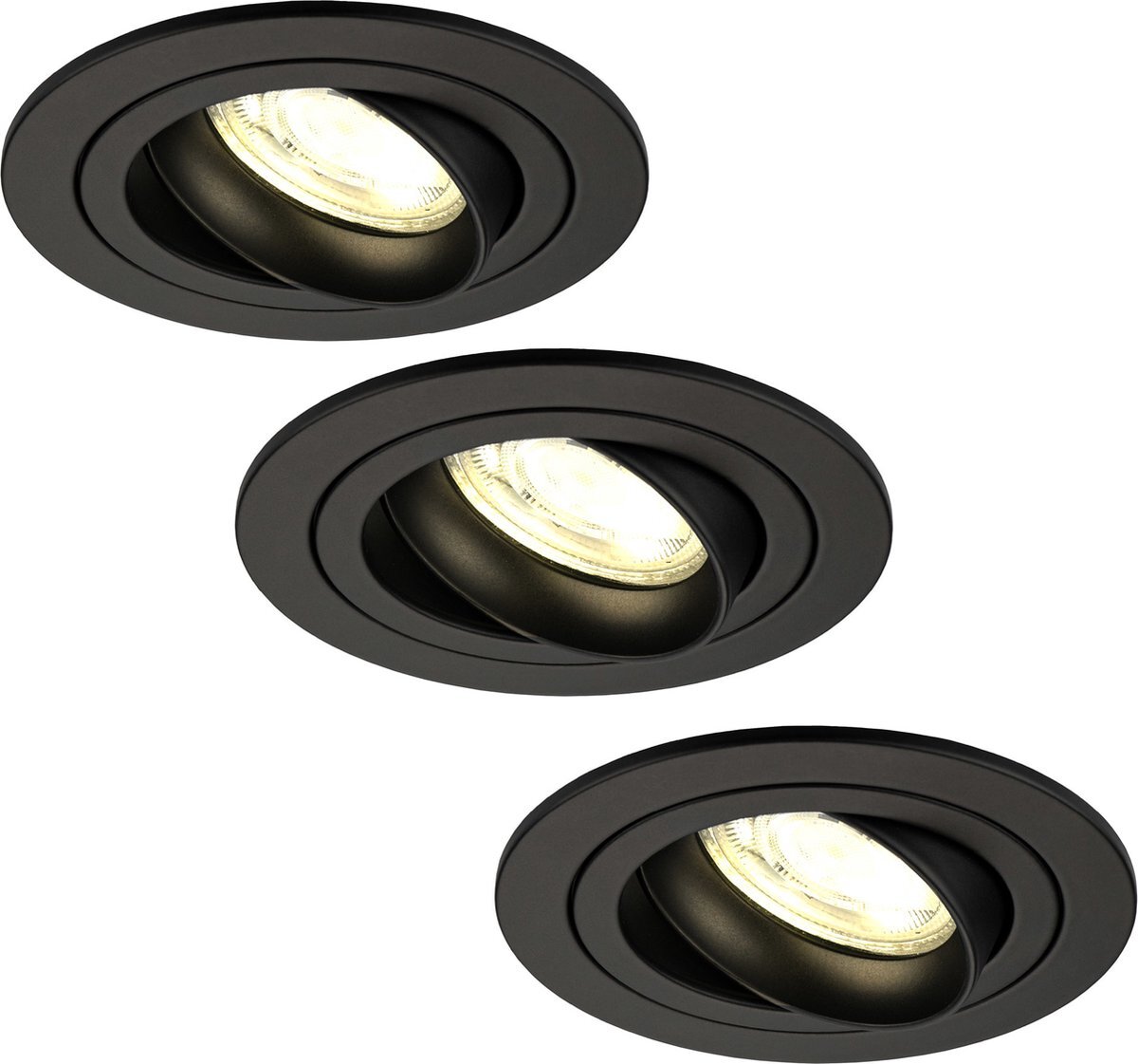 LEDVION Dimbare LED inbouwspots Zwart - Tokyo - 5W - 2700K - ø92mm - 3 pack