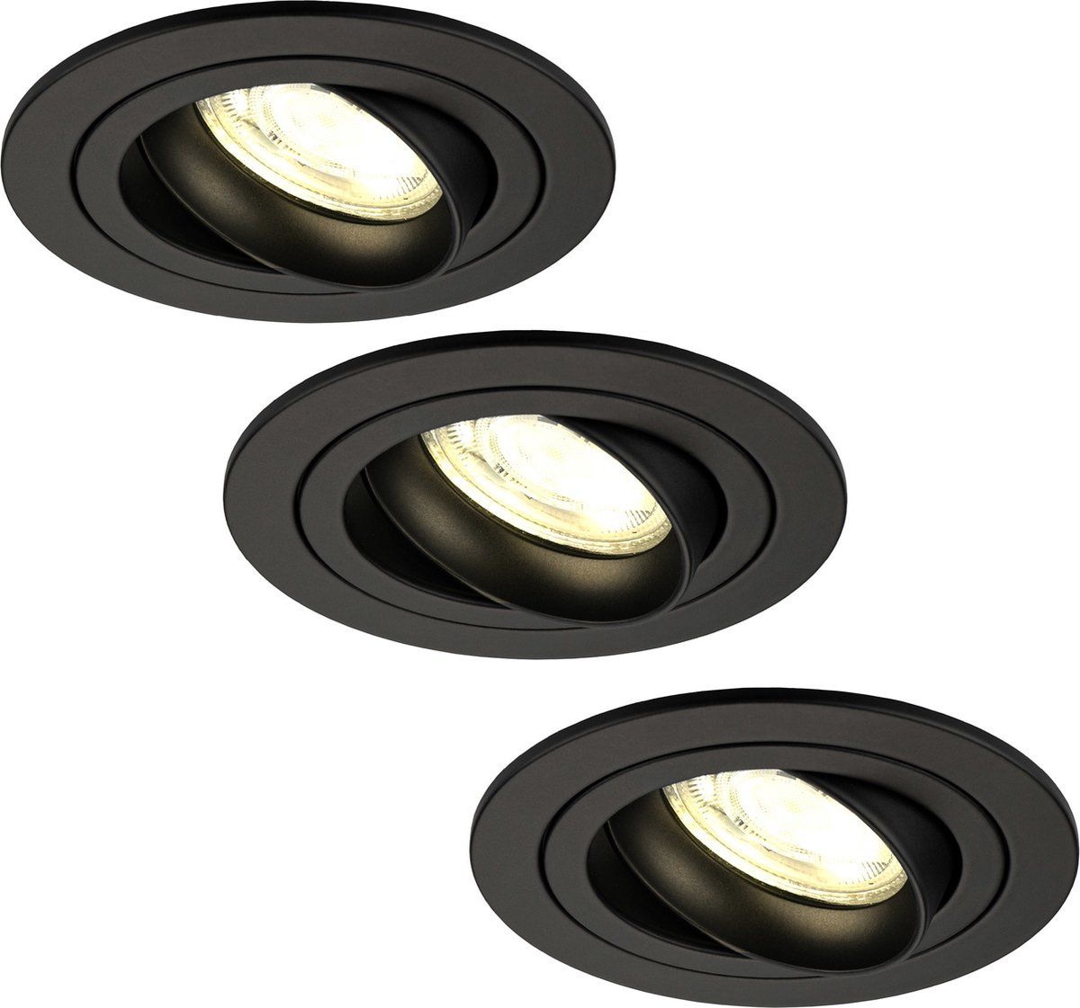 LEDVION Tokyo - LED Inbouwspots - 3-Pack - Zwart - 5W - 2700K - Ø92mm - Dimbare Spots