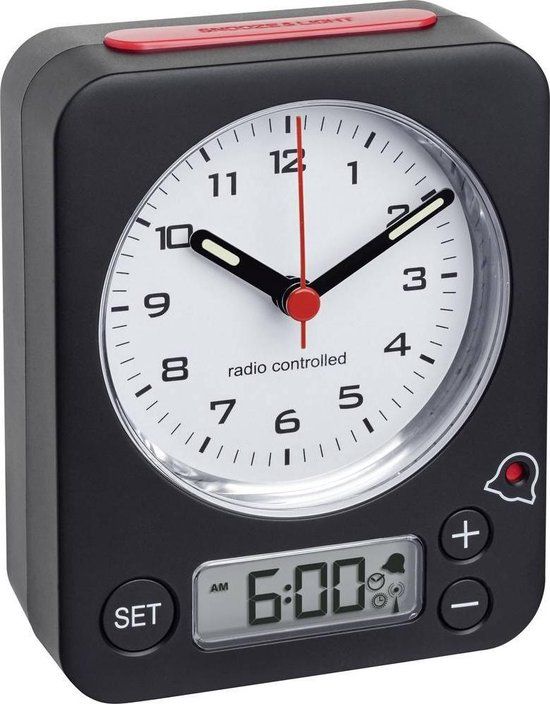 TFA Dostmann - Wekker - Analoog - Zwart - Radiogestuurd - 90mm