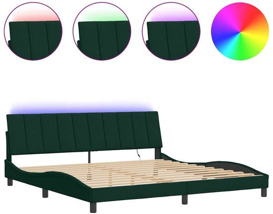 vidaXL Bedframe met LED-verlichting fluweel donkergroen 200x200 cm