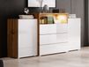 Buffet URBY 2 portes 3 tiroirs blanc brillant/chêne wotan avec LED