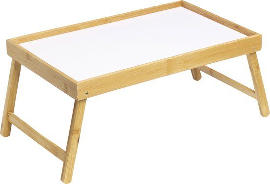Bamboe Dienblad met Uitklapbare Poten - Wit/Bruin - 50x30cm