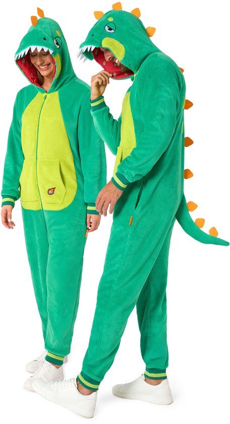 OppoSuits Dino Onesie - Unisex - Dinosaurus Fleece Jumpsuit - Carnavalskleding - Dieren Carnaval Pak Voor Dames & Heren - Groen - S