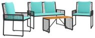 Ensemble de meubles d'extérieur 4 pièces Noir et Turquoise