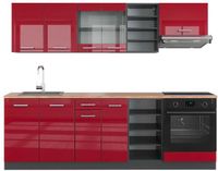 Vicco R-Line Unité de cuisine complète – 240 cm, chêne WB rouge laqué brillant/anthracite