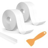 Kiperline Waterdichte afdichtingstape, isolatietape, 19 x 19 mm, zelfklevend, wit, 6,4 m, pvc-afdichtstrip met spatel voor badkamer, keuken, douchebak (2 rollen, 3,2 m/rol)