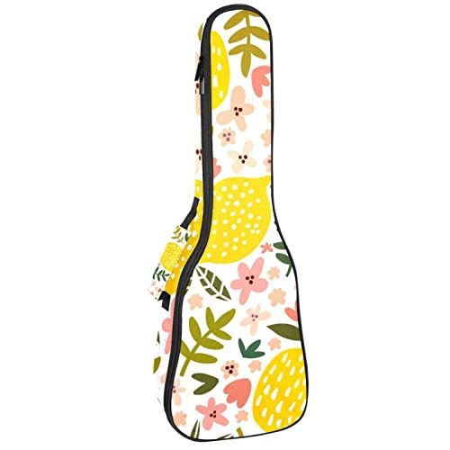 Mersov Concert Ukelele Rugzak, Heavy Duty Ukelele Case Bag met Opslag, Sopraan Concert Tenor Ukelele 10MM Gewatteerde Tas Fruit Citroen Met Bloemen