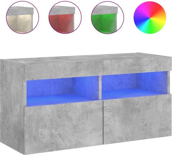 vidaXL Tv-wandmeubel met LED-verlichting 80x30x40 cm betongrijs