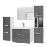 B BELINI GROUP BELINI Badkamermeubel Set PRI P5 - Badmeubelset 120 cm Grijs Hoogglans met Wastafel en Spiegel - Wandmontage