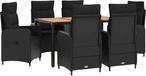 vidaXL Buiten Eettafel Set 7-st Zwart PE rotan en poedergecoat staal