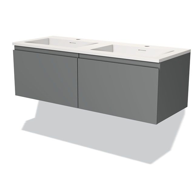 Maxaro Badkamermeubel 120cm Modulo Middengrijs 2 Lades Greeploos Wastafel Solid Surface