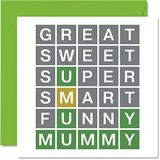 Speciale verjaardagskaarten voor mama - woordpuzzelquiz slim grappig - gelukkige verjaardagskaart voor mama moeder van zoon dochter, 145 mm x 145 mm Moederdag wenskaarten voor mama