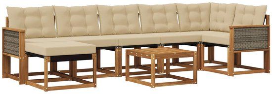vidaXL - Hoek loungeset - Acacia hout - Natuurlijk en beige