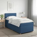 vidaXL Boxspringbed met matras en hoofdbord, blauw, 90 x 190 cm, stof