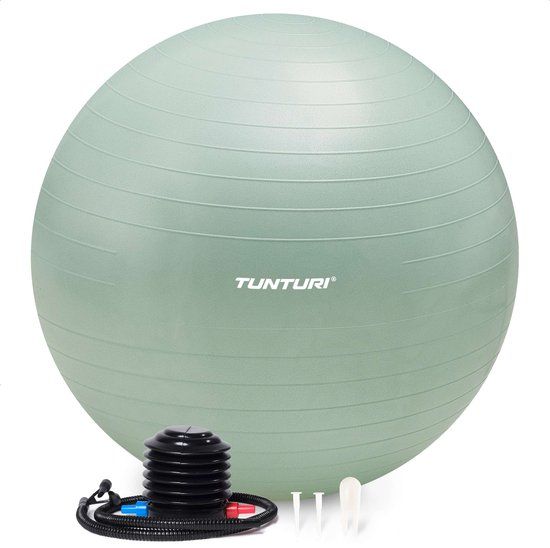 Tunturi Anti Burst Fitness bal met Pomp - Yoga bal 75 cm - Pilates bal - Zwangerschapsbal – 220 kg gebruikersgewicht - Incl Trainingsapp – Munt