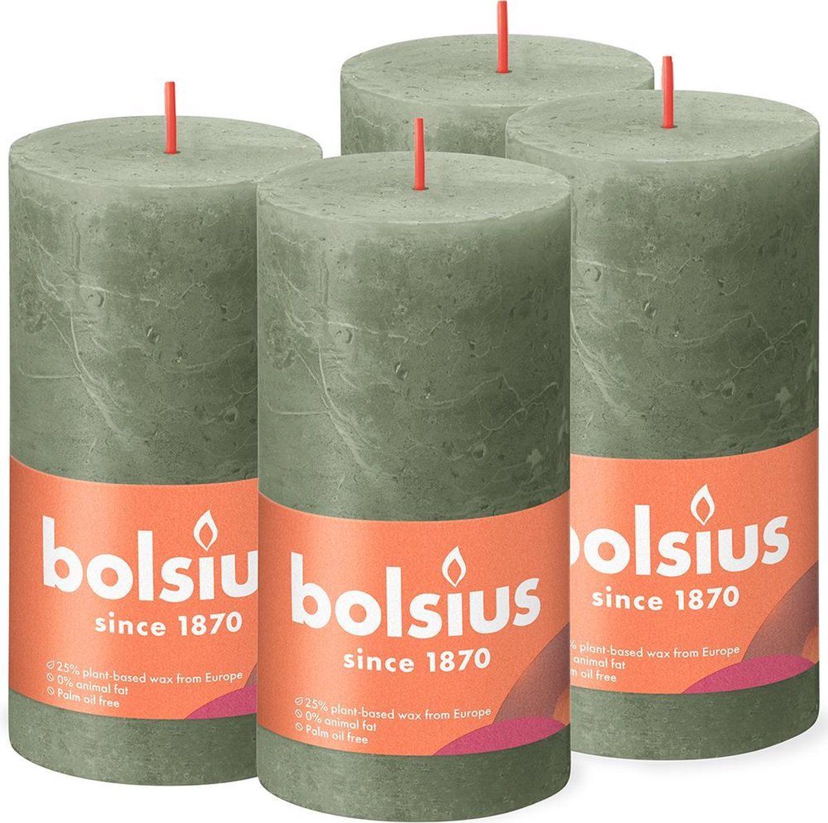 Bolsius Rustieke Kaars - Olijf Groen - 13cm - 4 stuks