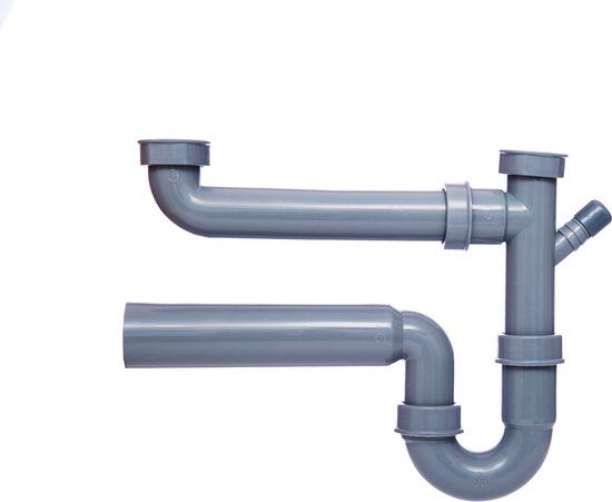 KIRCHHOFF ECO-SAVE Kunststof Buissifon Voor Dubbele Spoelbak - Grijs - 1 1/2"BI x 50 mm - Met 3/4" Apparaataansluiting
