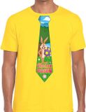 Bellatio Decorations Shoppartners Bv Geel Paas t-shirt met paashaas stropdas - Pasen shirt voor heren - Pasen kleding S