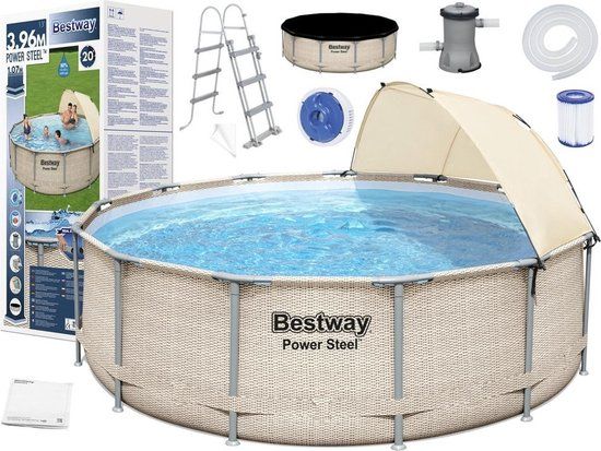 Bestway Power Steel Zwembad - 396 x 107 cm - Rotan-look - Complete Set