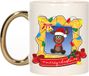 Bellatio Decorations Kerst cadeau koffiemok - kerst rendier - goud - 300 ml - keramiek