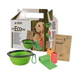 Crosses Ecologische kit voor wandelingen met honden, reiskit voor huisdieren Bevat 1 inklapbare siliconen kom 350 ml, 3 rollen gerecyclede toilettassen, 3 vellen bijenwas
