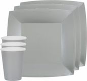 Santex Feest/Verjaardag Servies Set - 20x Bordjes en Bekertjes - Zilver - Karton
