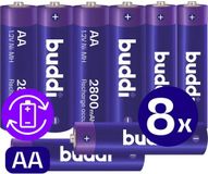 Buddi Oplaadbare AA Batterijen | 8 Stuks | 2.800 mAh | 1.2V | Geschikt voor o.a. afstandsbedieningen, zaklamp, radio's | AA Batterij