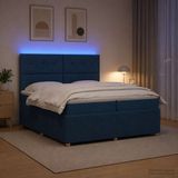 vidaXL LED Boxspringbed met Matras Blauw 200 x 200 cm Stof