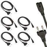 5 stuks universele 2-polige stroomkabels, EU type C stekker naar dubbele vrouwelijke stekker type C7 - voor tv, gameconsole, dvd-Blu-Ray-speler, PS3, PS4, PS5, Xbox - 1,80 m - zwart