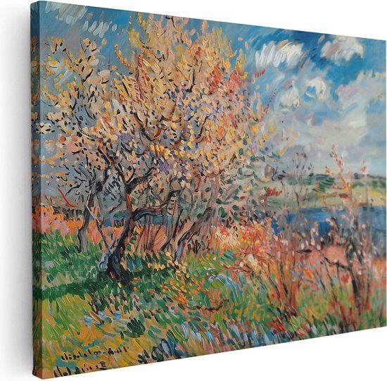 Artaza Canvas Schilderij Boomgaard aan een Meer - 80x60 - Canvas Print