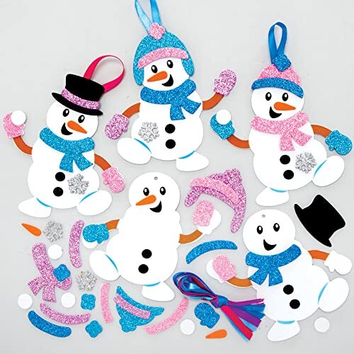 Baker Ross FC118 Sneeuw man decoratie - Set van 8, decoraties voor kinderen om te maken en weer te geven, creatieve activiteiten voor kinderen, ideaal kerstkunst- en knutselproject