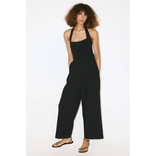 Mango Jumpsuit met Open Rug - Zwart