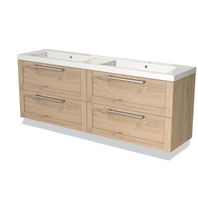 Maxaro Badkamermeubel 180cm Modulo Lichtbruin Eiken 4 Lades Kader Wastafel Mineraalmarmer