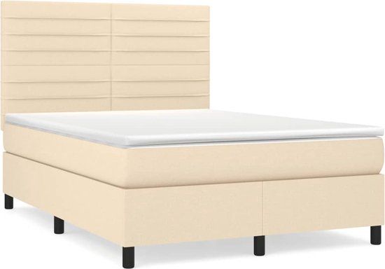 vidaXL Boxspring met matras stof crèmekleurig 140x200 cm