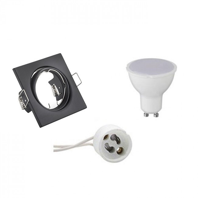 BES LED LED Spot Set - Trion - GU10 Fitting - Inbouw Vierkant - Mat Zwart - 8W - Warm Wit 3000K - Kantelbaar 80mm