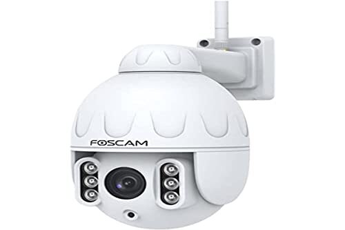 Foscam Fotocamera voor buiten, IP SD4, Wifi, Dome, PTZ-rotatie, 4 MP, optische zoom, horizontaal 350 graden/verticaal 90 graden, nachtzicht 50 m, IP66, compatibel met Alexa & Goggle Assistant, wit,