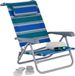 Merkloos Relaxdays strandstoel opvouwbaar, verstelbaar, laag, ligstoel met nekkussen, armleuningen & flesopener, blauw/groen/wit
