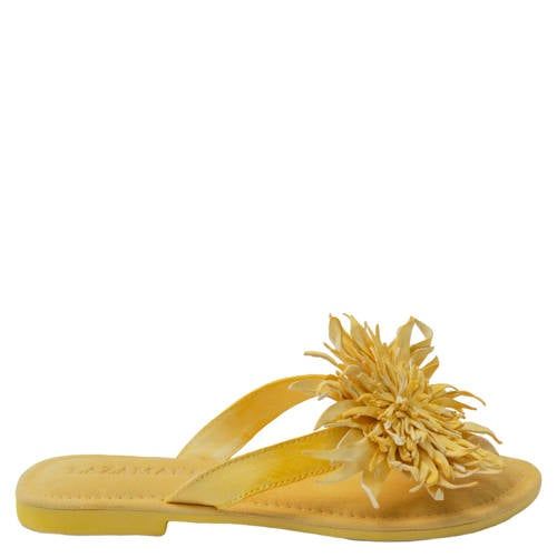 Lazamani Cynthia Dames Teenslippers Leer Geel Maat 40