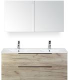BES LED Seville Badmeubelset 120 cm - 2 Laden Craft Oak Edge - Wastafel Enjoy Dubbel met Spiegelkast