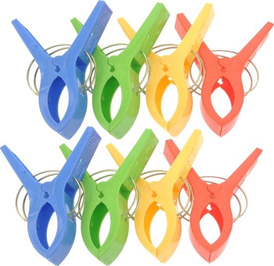 Merkloos 8x Grote Plastic Badlaken Knijpers - 4 Kleuren