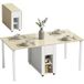 Table à manger pliable pour 6 personnes 39-168 cm, table de cuisine avec 2 tiroirs et 4 étagères ouvertes, blanc