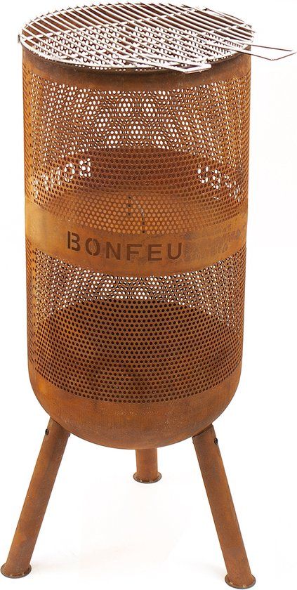 BonFeu BonVes 34 Roest Vuurkorf Staal - Vuurkorf met Grill en optioneel Plancha Bakken - 34x34x85 cm
