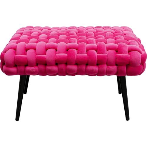 Kare Design Bank Weave, roze, gestoffeerde bank met gevlochten motief, max. belastbaarheid 110 kg, onderhoudsvriendelijk, voor slaapkamer, kleine zitbank voor hal, stalen poten, 42 x 66 x 40 cm (h x b