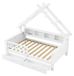 Lit mezzanine en bois - Sommier plateforme - 90 x 200 cm - Rangement - Tiroirs - Éclairage LED - Barre de sécurité