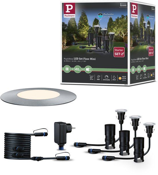 Paulmann Plug & Shine Floor Mini - Grondspot - Basisset (3 stuks) - 3000K - Zilver